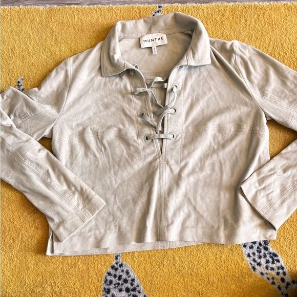 MUNTHE 100% Suede Leather Lace-up Shirt Size 36 - Picture 2 of 10